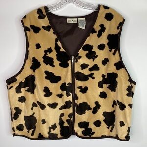 Vintage White Stag Brown Tan Cow Print Zip Vest Size XL